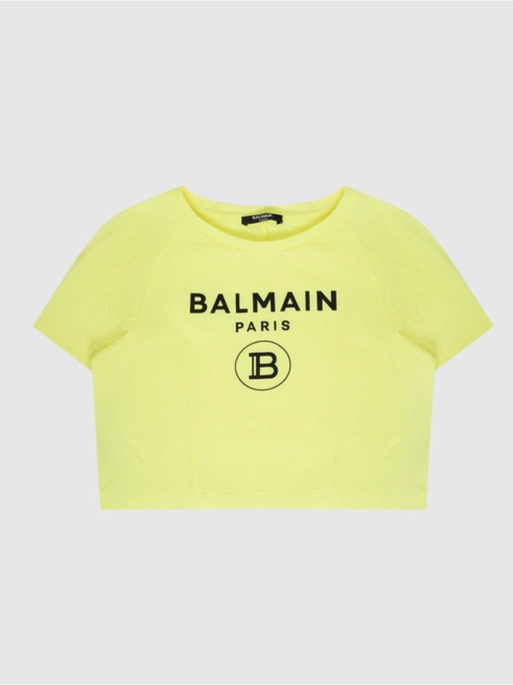 Balmain Paris Kids Girls Cropped Cotton Logo T-Shirt, Neon Yellow, 10Y